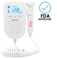 The best fetal doppler with LED Digital Display and Built-in Speaker, a device to hear baby heartbeat, with an FDA approved mark on its right side.